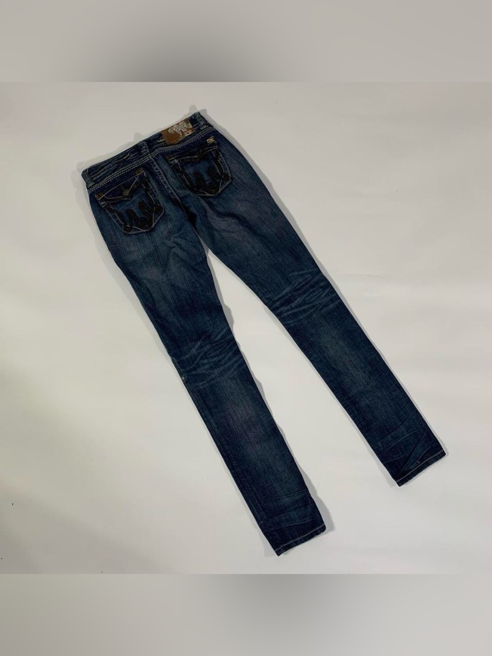 MEK Denim St Petersburg Cigarette Skinny Jeans Low Rise Embroidered Leather Trim